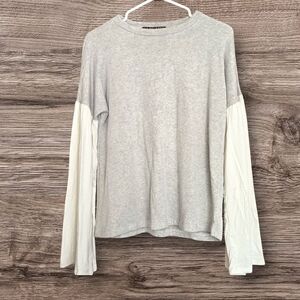 LA Relaxed Sweatshirt Contrast Bell Sleeve Casual Boho Coastal Neutral Creamy/XS